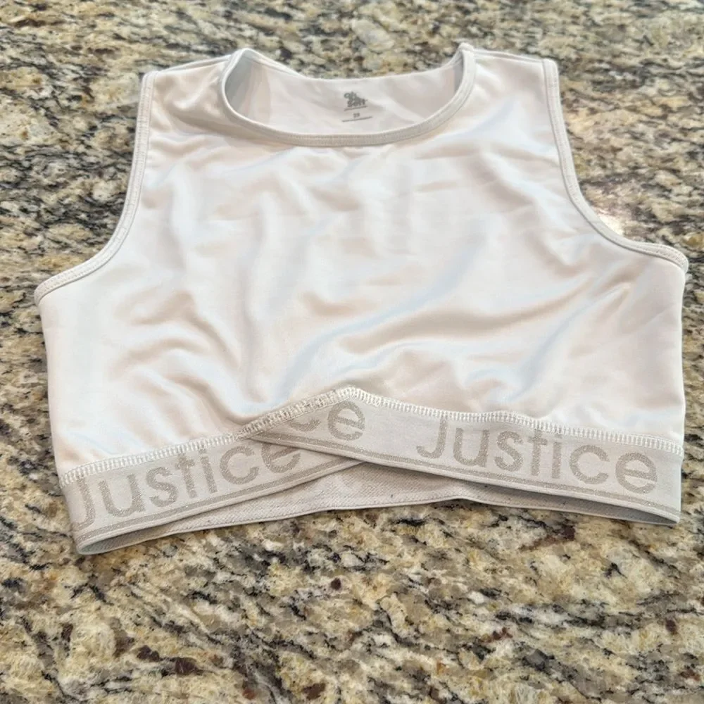 Justice White Tank Top sports bra with Logo Band size 28